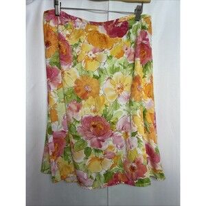 Talbots Skirt Tencil Women's 14 Petite A-Line Floral Soft Yellow & Pink Spring